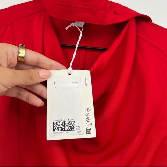 COS The Crow Red new with tags Button Fit mockneck cherry holiday Midi dress NWT - Picture 5 of 9
